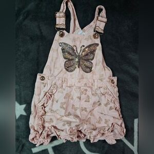 Girls Butterfly Denim Bib Shortall